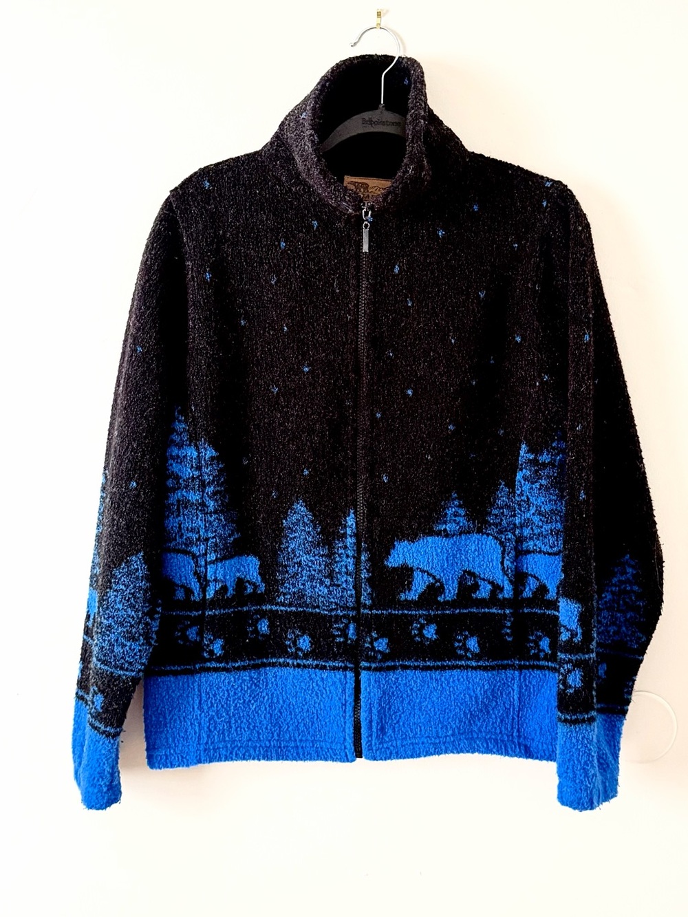 Bear Ridge Outfitters Black Bears  Looped Wool Fleece Jacket Size Med Made USA